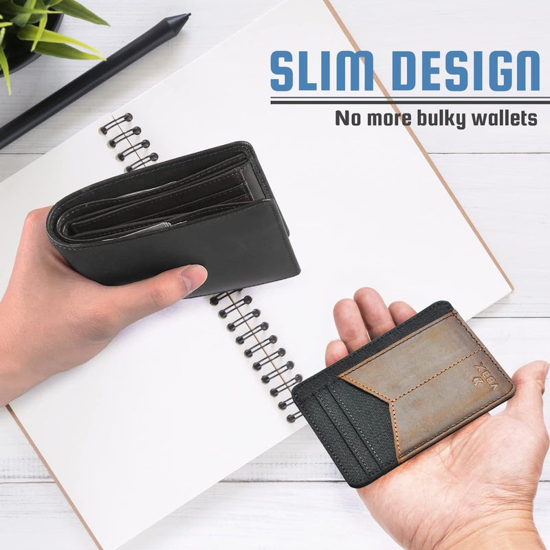 VBAX RFID Slim Wallet for Men Women, 8 Card Slot Leather Minimalist Front Pocket Credit Card Holders Black Vintage Leather - Image 3